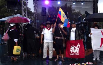 Representantes de Pachakutik y la Conaie encabezaron la convocatoria de organizaciones sociales para promover el 'No' en la consulta popular.