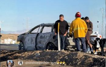 La camioneta de Pepe y Teo quedó totalmente devastada por el fuego.