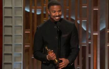 Michael B Jordan al recibir su Óscar