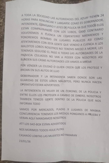 Panfletos con amenazas en Cuenca.