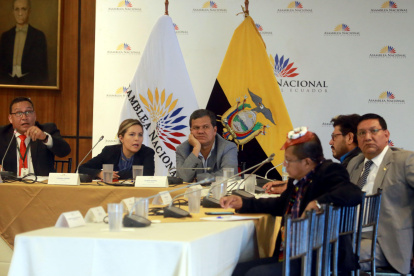 El técnico y exauditor electoral Néstor Marroquí (primero desde la izquierda) habla ante la Comisión sobre la importancia de las auditorías.