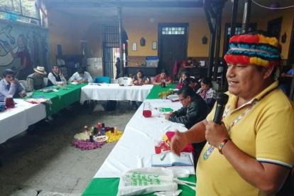 El presidente de la Conaie, Jaime Vargas, durante su intervención en la reunión de los movimientos indígenas en Guatemala.