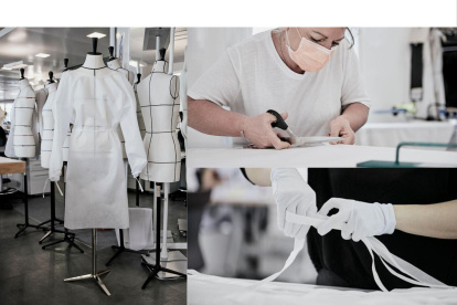 La marca de lujo francesa elabora gel desinfectante, mascarillas y batas para médicos.