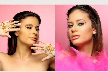 Diviértase combinando tonos pasteles en la línea del párpado superior y otro neón en el inferior.