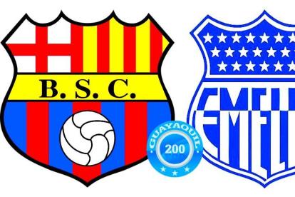 Los escudos actuales del Barcelona y Emelec, dos de los clubes que nacieron en el barrio del Astillero de Guayaquil.