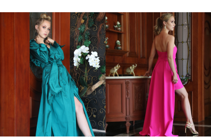 El turquesa y rosado son unos de los colores tendencias en vestidos de noche.