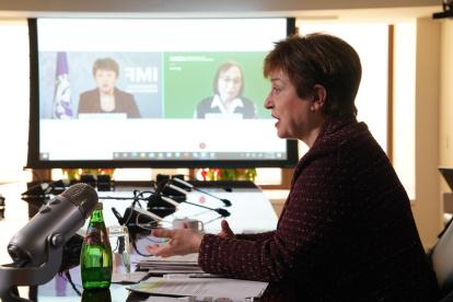 La titular del FMI, Kristalina Georgieva, durante una videoconferencia en días pasados.