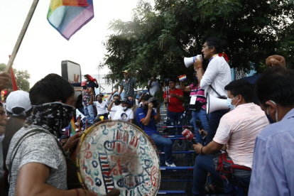 El candidato a la Presidencia de Ecuador Yaku Perez hablando a sus seguidores.