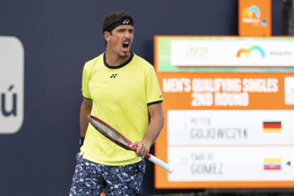 El guayaquileño celebró tras vencer el último partido ante Peter Gojowczyk.