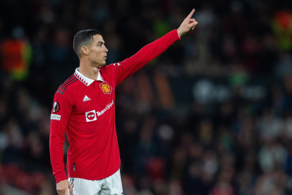 Manchester United"s Cristiano Ronaldo reacts during the UEFA Europa League group E soccer match between Manchester United and Sheriff Tiraspol, in Manchester, Britain, 27 October 2022.