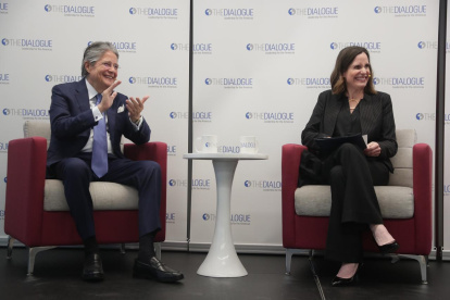 Guillermo Lasso en un conversatorio en Washington, Estados Unidos.