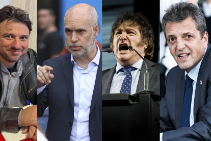 Combo de fotografías de archivo que muestra a los aspirantes a la Presidencia de Argentina, desde la izquierda, Patricia Bullrich, Juan Grabois, Horacio Rodríguez Larreta, Javier Milei y Sergio Massa.