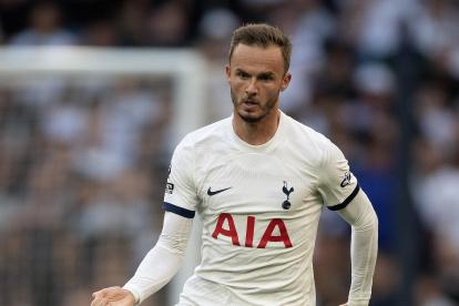LONDON, ENGLAND - AUGUST 19:   James Maddison of Tottenham Hotspur during the Premier League match between Tottenham Hotspur and Manchester United at Tottenham Hotspur Stadium on August 19, 2023 in London, England. (Photo by Visionhaus/Getty Images)
