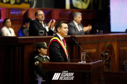Informe. En el discurso presidencial el jefe de Estado, Daniel Noboa usó adiovisuales para su rendición de cuentas.