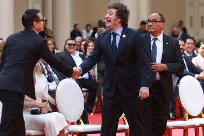 Daniel Noboa y Javier Milei, durante la ceremonia de investidura para el segundo período de Nayib Bukele, en San Salvador, hace pocas semanas.