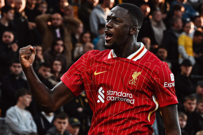 Konaté festejó el 2-1 final del partido ante Wolwerhampton.