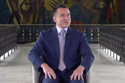 El presidente candidato Daniel Noboa, en el Palacio de Carondelet, este martes 11 de febrero.