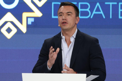 Daniel Noboa durante el  último debate presidencial.
