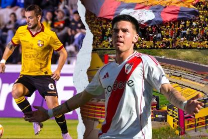 Octavio Rivero y Franco Mastantuono figuras de Barcelona SC y River Plate.