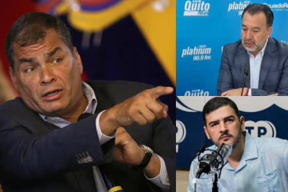 El expresidente Rafael Correa y los alcaldes Pabel Muñoz y Aquiles Álvarez.
