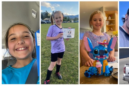 Paityn Decker (i), de 9 años; Evelyn Decker (c), de 8 años; Olivia Decker, de 5 años; y su padre, Travis Decker