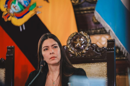 La alcaldesa subrogante de Guayaquil, Tatiana Coronel, durante la sesión de Concejo Cantonal celebrada este jueves 26 de marzo.