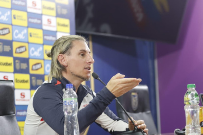 Sebastián Beccacece durante la rueda de prensa de este martes 19 de mayo en la Casa de la Selección.