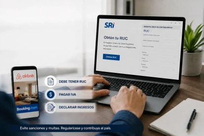 Una foto creada por IA grafica que se puede actualizar o sacar el registro único del contribuyente en la página Web del SRI.
