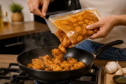 Una foto elaborada por la IA sobre la tendencia de comprar pollo listo para cocinar.