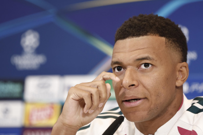 El delantero francés del Real Madrid Kylian Mbappe durante la rueda de prensa.