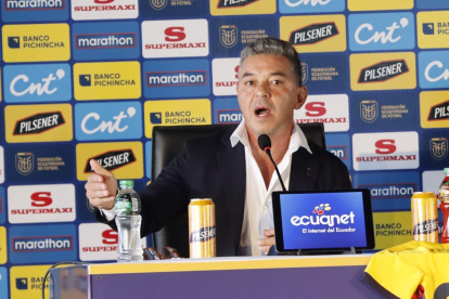 Marcelo Gallardo habló en rueda de prensa en la Casa de la Selección en Quito.