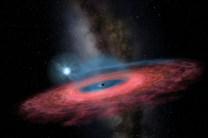 Representación del artista Yu Jingchuan de la acumulación de gas en un agujero negro estelaR