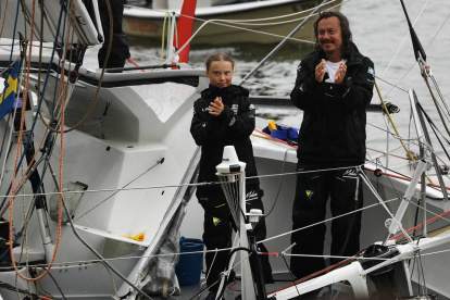 Greta Thunberg y su padre, Svante Thunberg, a finales de agosto a su llegada a Nueva York.