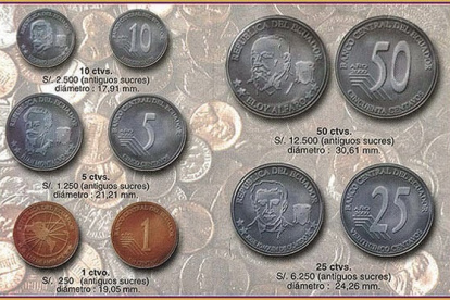 Solo el 1 centavo es moneda de EE. UU. el resto son monedas de Ecuador que son útiles son en el país.