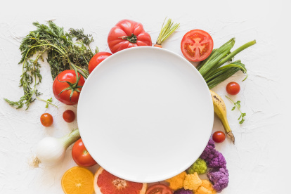 Aprenda a llenar su plato de manera saludable. Escoja una dieta balanceada.