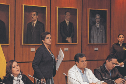 La ministra María Paula Romo en su comparecencia a la Comisión de Fiscalización donde ejerció su defensa