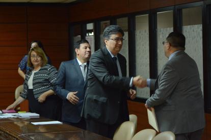 Diligencia. Iván León, Marco Rodríguez e Iván Saquicela, durante la audiencia por el juicio de recusación.