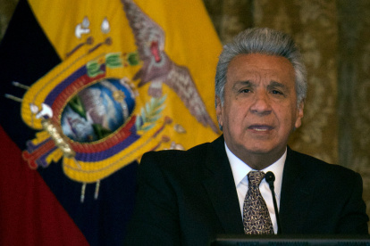 Ecuador"s President Lenin Moreno delivers a speech during a meeting with social organizations at the Carondelet Palace in Quito on March 10, 2020.  / AFP / Rodrigo BUENDIA

 ECUADOR-MORENO