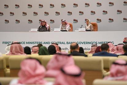 Autoridades de Arabia Saudita celebraron una conferencia de prensa al final de la Reunión de Ministros de Finanzas y Gobernadores del Banco Central del G20, el 23 de febrero pasado.