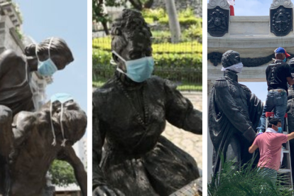 Los monumentos más representativos de Guayaquil portan mascarillas bajo la idea de concienciar a los habitantes de los cuidados que deben tener.