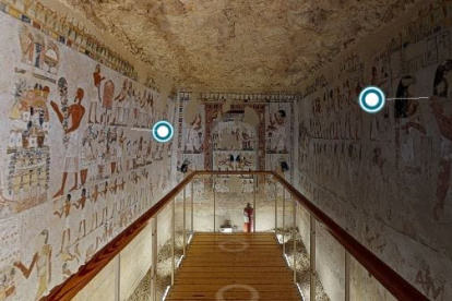 Detalles de un fresco egipcio que se puede ver gracias a los recorridos en 3D.