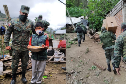 Militares de la Brigada Blindada Galápagos de Riobamba entregaron alimentos en la comunidad de Nizag.