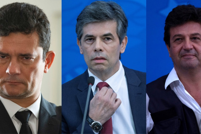 Combo de fotos de los exministros Sergio Moro (i), Nelson Teich y Luiz Henrique Mandetta.