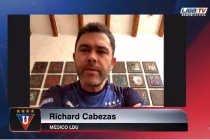 Richard Cabezas, médico de Liga de Quito, dio detalles de los protocolos que manejarán los albos en el regreso a las prácticas.