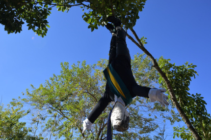 Sao Paulo. Un monigote del presidente Bolsonaro cuelga de un árbol durante una manifestación contra él y contra el racismo, el domingo 7 de junio de 2020.