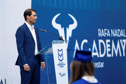 Rafael Nadal durante la graduación de los alumnos de su academia de tenis.