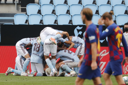 Los jugadores de Celta de Vigo celebran el empate de Aspas sobre la hora.