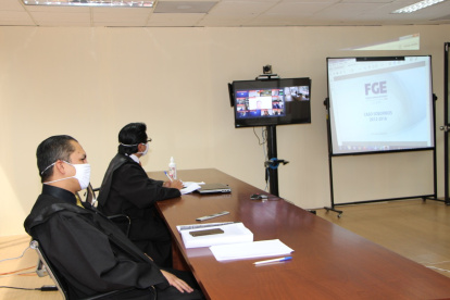 David Jacho y Wilman Terán durante el tercer día de la audiencia de apelación de la sentencia por el caso Sobornos.