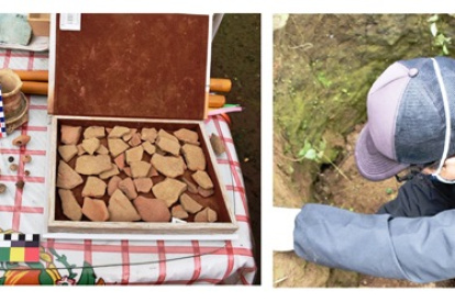 Un técnico del INPC visitó el sitio del hallazgo arqueológico y recolectó frangmentos de objetos como platos, torteros y otros.