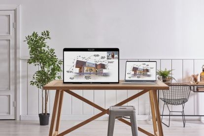 El dispositivo cuenta con una pantalla de 27 pulgadas que incluye tres cámaras de gran angular incorporadas para vídeos de alta resolución.